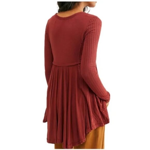 Free People Birdie Henley Long Sleeve V-Neck Rust Red Tunic Size XS - Picture 3 of 8